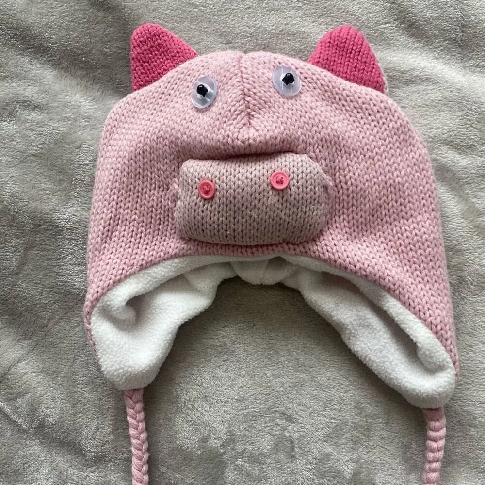 Knitted Pig Hat With Tassels